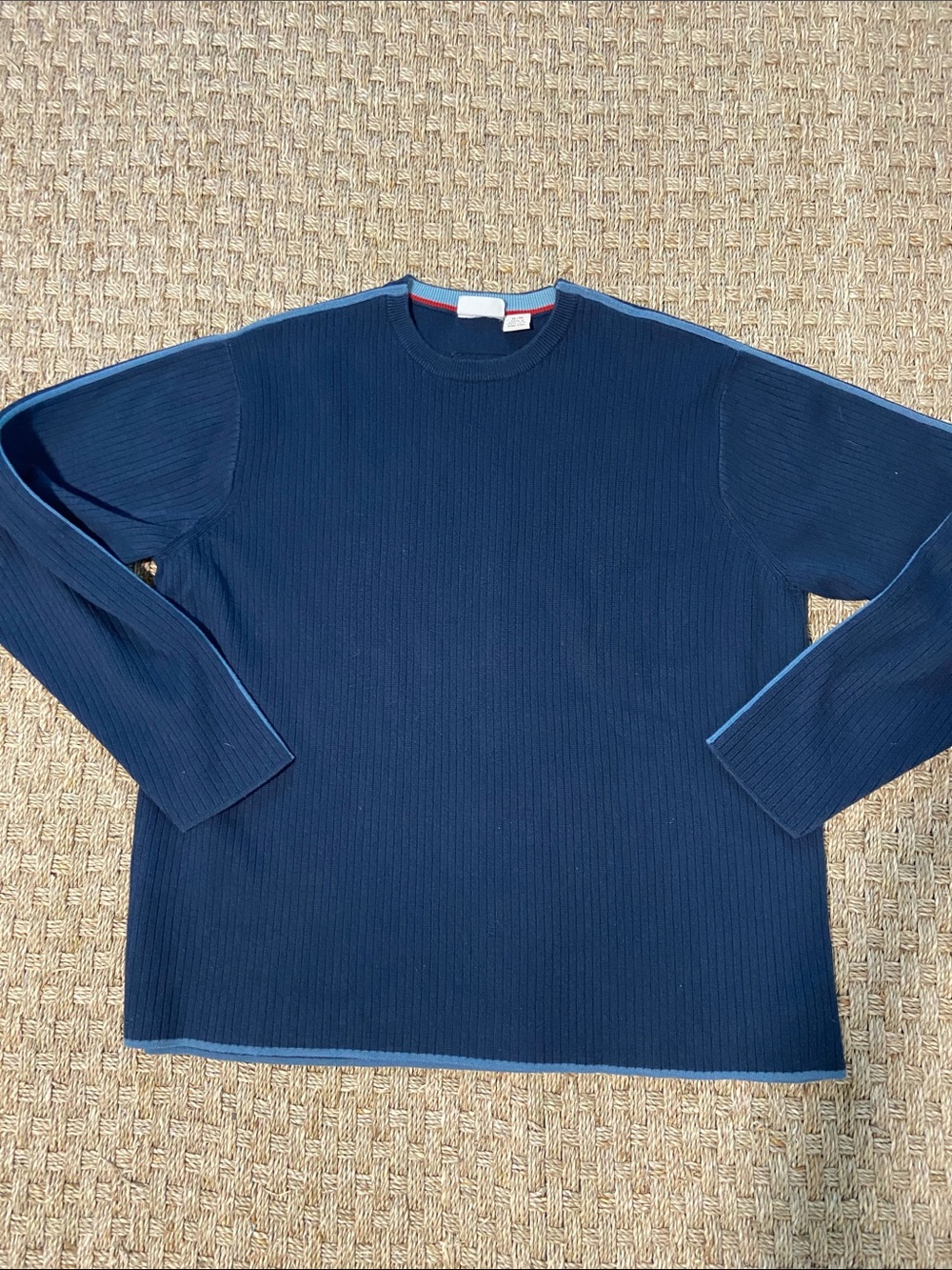 VTG Quiksilver Men's Ribbed Crewneck Sweater - Blue with Light Trim Sz XL Y2K
